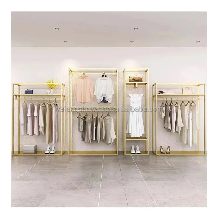 Expositor de metal moderno para lojas de roupas femininas, personalizador de alta qualidade