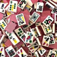 Jeu de Mahjong américain portable en acrylique double couche, motif perroquet, avec rouge à lèvres rose pailleté de luxe, pour 4 joueurs, divertissement et loisirs
