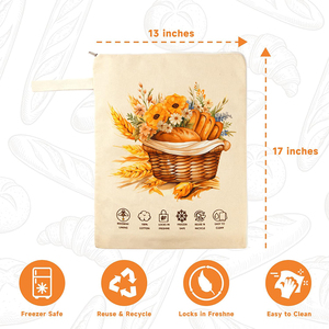 ถุงใส่ขนมปังแบบซิปทรงตัวแอล ปลอดภัยสำหรับช่องแช่แข็ง ระบายอากาศได้ดี ทำจากผ้าฝ้ายเคลือบขี้ผึ้ง สำหรับขนมปังซาวโดว์ ถุงใส่ขนมปังแบบใช้ซ้ำได้สำหรับขนมปังโฮมเมด แพ็ค 2 ชิ้น - Product Image 2