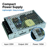 Convertisseur AC/DC mince LRS-150-24 150W, entrée 110V à 240V, sortie DC 24V pour dispositifs d'automatisation et de sécurité montés en armoire