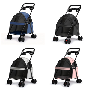 <span class=keywords><strong>Poussette</strong></span> légère et pliable pour animaux de compagnie, lavable, pour petits chiens et chats - Transporteur de voyage portable avec fenêtres en maille et plateau de rangement - Product Image 3