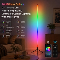 Lámpara de Pie LED Moderna RGBIC, Sincronización Inteligente con Música, Base de Trípode, Luz de Esquina, Control por Aplicación, Decoración para Sala de Estar y Juegos