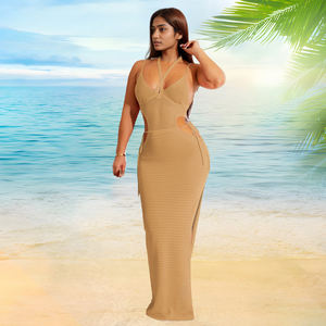 Robe longue tricotée sexy unie dos nu pour femme, idéale pour les vacances et les sorties – Meilleure vente en gros - Product Image 4