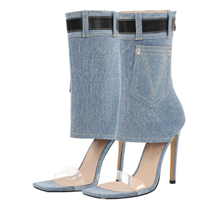 Sandales à talons en denim bleu pour femmes et dames travaillant d'autres sandales chaussures de mode - Product Image 2