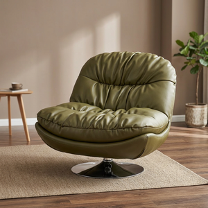 Modern Olive Green PU Leather Egg Chair with 360 Degree Swivel Base for Living Room Furniture - Product Image 2