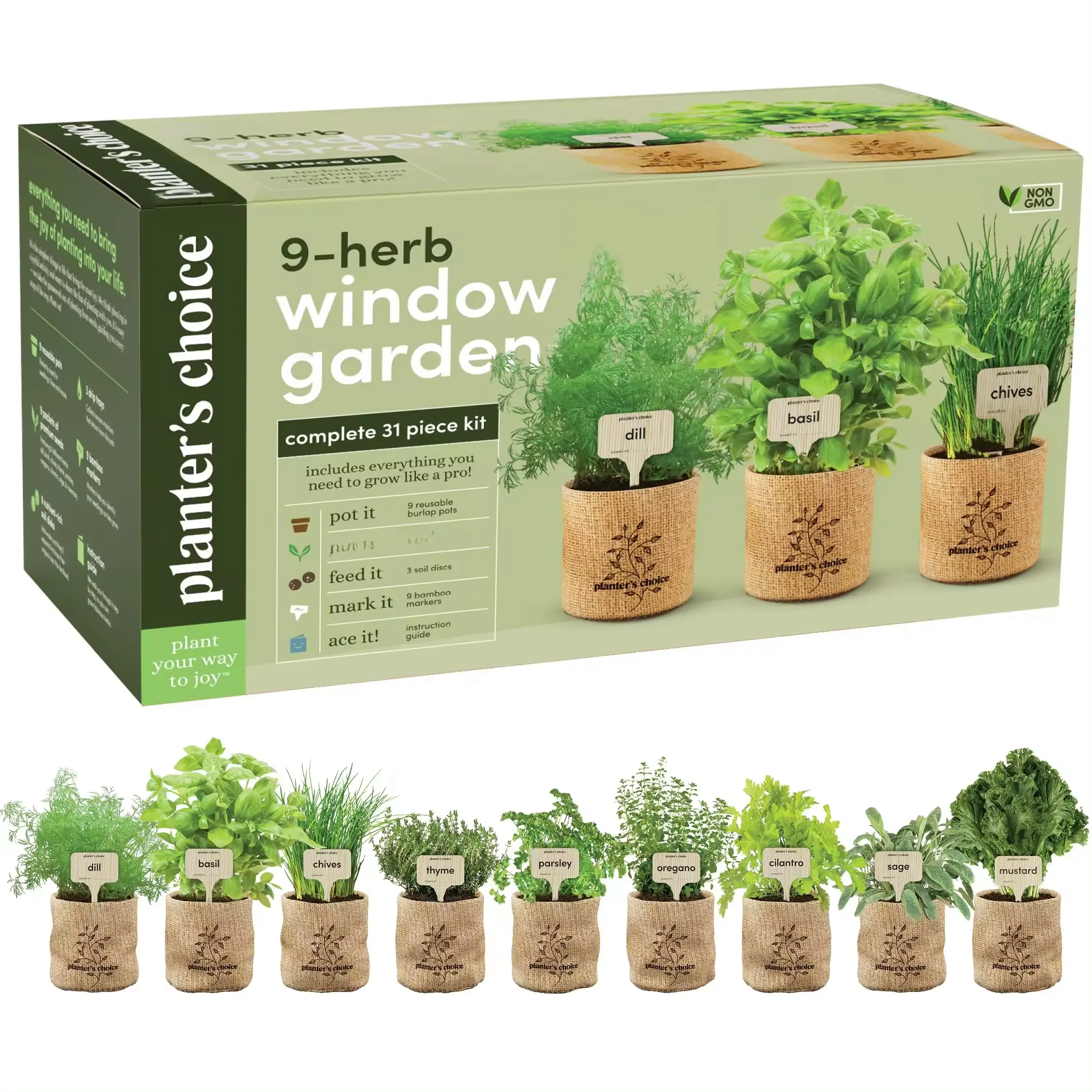 Kit de plantation Oem 9 Herb pour fenêtre de jardin intérieur Kit de collecte de plantes Kit de culture autonome