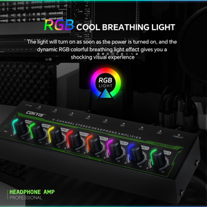 HA800 PRO Nuevo Amplificador de Auriculares Profesional de Alta Fidelidad, Amplificador de Audio Estéreo de 8 Canales con Luz RGB y Control de Volumen para DJs y Estudio - Product Image 4