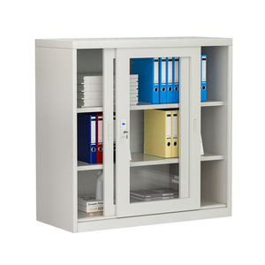 Armoire de classement en acier basse et compacte avec <span class=keywords><strong>porte</strong></span> <span class=keywords><strong>coulissante</strong></span> en verre, <span class=keywords><strong>meuble</strong></span> de rangement métallique pour <span class=keywords><strong>bureau</strong></span> avec serrure - Product Image 5