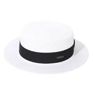 새로운 복고풍 스타일의 플랫 탑 여름 종이 밀짚 모자 사용자 정의 로고 프랑스 영국 밀짚 비치 모자 바이저 밀짚 모자