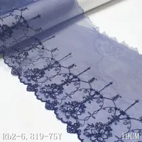 Ren Lưới Màu Xanh Đậm Ren Thêu Hoa Nhỏ Cho Đồ Lót Vải Polyester Rộng 19Cm