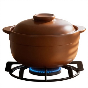 Casserole en terre cuite non émaillée Pingding avec couvercle en argile, pot domestique spécifique aux cuisinières à gaz pour mijoter soupes et ragoûts, en terre cuite - Product Image 1