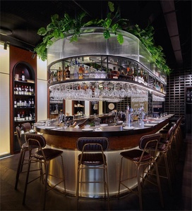 Comptoir de bar moderne en U pour club, bar à vin commercial avec casier à bouteilles, station de bar à cocktails éclairée, solution tout-en-un - Product Image 2