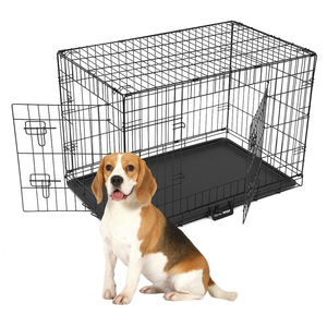 Kandang Anjing Lipat Besar dari Logam dengan Baki Plastik dan Pegangan, Kandang Hewan Peliharaan untuk Luar Ruangan - Product Image 1