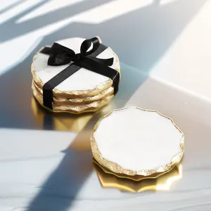Tapis de tasse en verre rond en or de luxe pierre boisson sous-verres en marbre naturel coffret cadeau avec logo cadeaux fantaisie pour les femmes