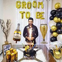 Lot de ballons en feuille dorés « Future Mariée » avec bouteille et bague de fiançailles pour la décoration de la fête prénuptiale du marié