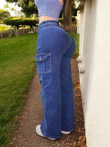 Pantalones Cargo de Mezclilla para Mujer, Cintura Alta, Pierna Ancha, Elásticos, Estilo Urbano, Jeans Largos para Mujer, Moda de Primavera - Product Image 3