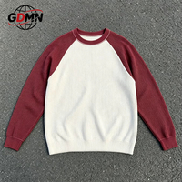Pull en maille pour homme à col rond, manches raglan, color block, texture gaufrée, coupe oversize et carrée, style streetwear, avec logo personnalisé OEM