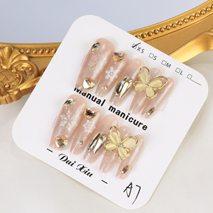 Uñas postizas de lujo de acrílico, largas, tipo ataúd, cobertura completa, hechas a mano, con pedrería de mariposa, precio de fábrica al por mayor. - Product Image 2