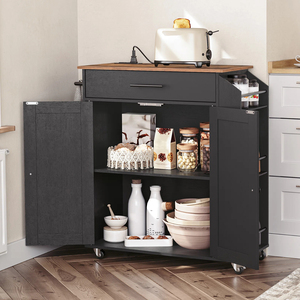 Carrello da <span class=keywords><strong>Cucina</strong></span> con Ruote e Presa di Corrente, Nero Effetto Legno, Porta Spezie, Cassetti e Ante, <span class=keywords><strong>Dispensa</strong></span> <span class=keywords><strong>Mobile</strong></span> su Ruote - Product Image 2