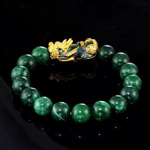 Bracelet PIXIU doré pour femmes et hommes, perles vertes, bracelet de couple, porte-bonheur, courageux, richesse, Feng Shui, bracelets pour hommes - Product Image 3