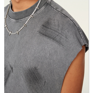 Camiseta sin mangas vintage personalizada con lavado ácido para hombre, camiseta sin mangas gris estilo urbano para entrenamiento, camiseta sin mangas vintage para correr para hombre - Product Image 2