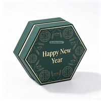 Boîte cadeau hexagonale haut de gamme en carton pour pâtisseries du Nouvel An, avec estampage doré et séparateur, design gratuit