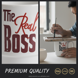 Set di Tazze da Caffè in Ceramica Personalizzate <span class=keywords><strong>con</strong></span> Logo 'The Boss' e 'The Real Boss', Impilabili, in Gres, 12 oz, per Ufficio e Regali Aziendali - Product Image 5