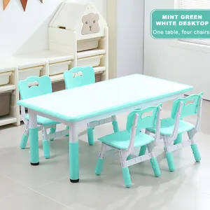 Children Table And Chairs Set For 4 49''L X 25''W Study Table And Chair Set For Kids School Toddler Desk Furniture Sets