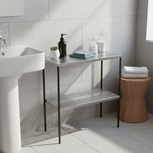 Ripiano traforato in acciaio inox 304 AISI 90X60 cm in piedi tipo portaoggetti staccabile per uso bagno o cucina - Product Image 3