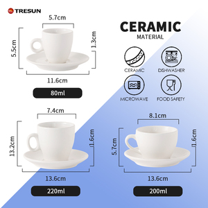 Juego de Taza y Platillo de Cerámica para Espresso, Color Blanco, con Logotipo Personalizado, para Cafetería, para Té de la Tarde, 80 ml, Apto para Lavavajillas - Product Image 3