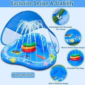 Baby <b>Inflatable</b> <b>Pool</b> Float with Canopy, Sprinkler & Ring Toss Game - Product Image 2