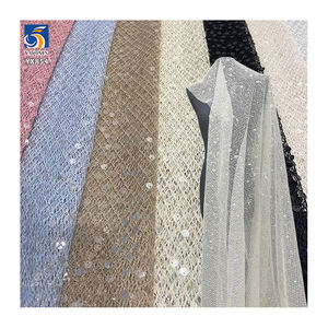Yx854 300Gsm Abrikoos 100% Polyester Diamant Netto Mesh Stof Met 5Cm Pailletten Voor Bruidsjurk Sluier Breiwerk - Product Image 4