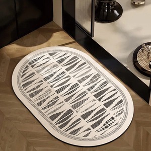 Alfombra ovalada con patrón a cuadros, absorbente, antideslizante, para baño, dormitorio, entrada - Product Image 3