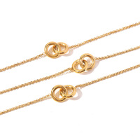 Nouveau collier en acier inoxydable plaqué or 18 carats avec double cercle entrelacé