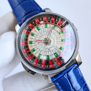 Montre de luxe pour homme de haute qualité, boîtier en acier inoxydable poli, bracelet en cuir à motif d'alligator bleu, montre mécanique de luxe - Product Image 1