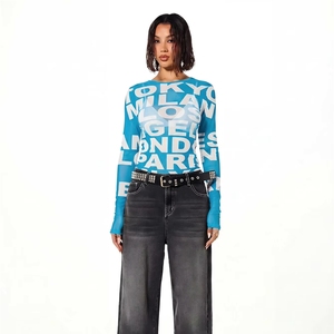 PEEQI 80202 Camisetas Sexys de Otoño para Mujer al por Mayor, Camiseta de Manga Larga Transparente con Estampado de Letras, Ropa para Chicas Atractivas - Product Image 5