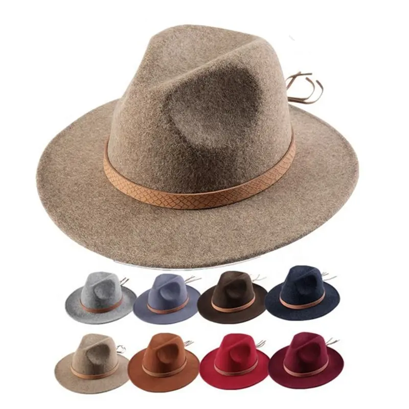 55Cm 57Cm 100% Wol Vilt Platte Rand Sombrero Mode Warme Outdoor Jurk Herfst Winter Vrouwen Mannen Fedora Hoed