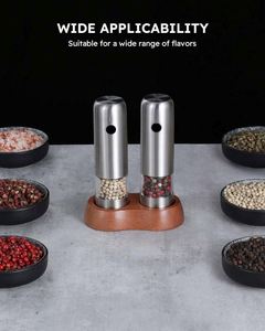 New Design Mini Electric Stainless Steel Salt & <b>Pepper</b> <b>Grinder</b> Set with Wood Base USB Rechargeable Eco-Friendly Small Automatic - Product Image 4
