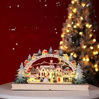Ornement de village de Noël en bois lumineux LED LINGKAI, scène de ville hivernale, décoration de table pour les fêtes de Noël à la maison