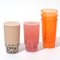 Op maat gemaakte bedrukte single wall milk bubble fruitthee koffie beker van 90 mm diameter, transparant, food-grade PP, met deksels