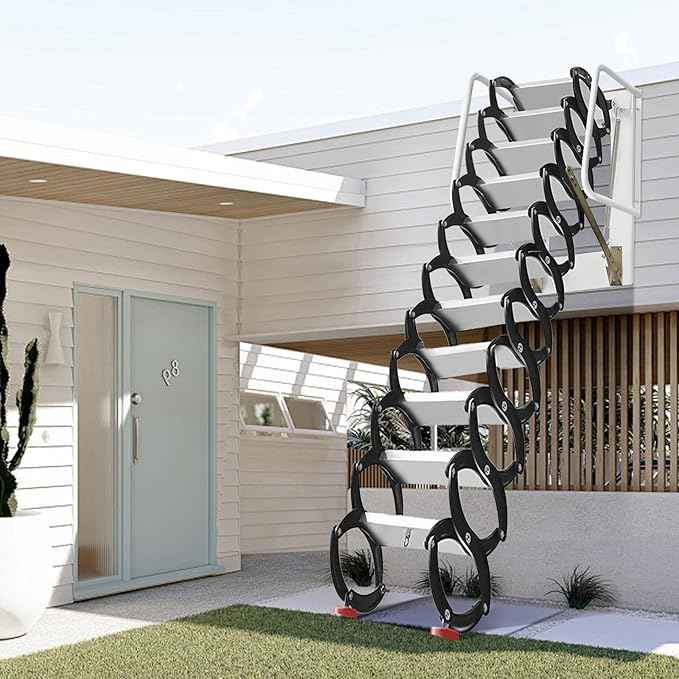 Wall-Mounted Folding Stairs Folding Loft Staircase with Handrails ...