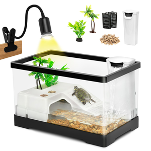 Aquarium rectangulaire moderne pour poissons et tortues, avec pompe de nettoyage et lumière écologiques, en plastique, pour chambre ou terrasse - Product Image 1