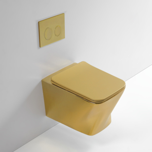 Sản phẩm mới vàng Tường treo nhà vệ sinh gốm <span class=keywords><strong>P</strong></span>-trap washdown không có vành sang trọng vàng treo tường phòng tắm <span class=keywords><strong>WC</strong></span> vuông nhà vệ sinh bát - Product Image 4