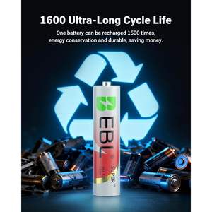 EBL Lot de 8 piles rechargeables AAA cylindriques au lithium-ion 1300mWh 1,5V Triple chargeur Longue durée 1600+ cycles - Product Image 5