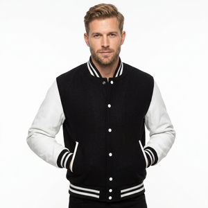 University Letterman Varsity <b>Jacket</b> Black Wool <b>Jackets</b> Real Leather Sleeves <b>White</b> Bomber Chicago <b>Jackets</b> for <b>Men</b> - Product Image 1