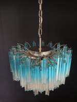 Lustre italien vintage en métal et verre bleu avec prismes quadrangulaires transparents pour villa, hôtel, maison, lampe suspendue décorative