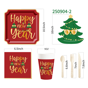 Juego de Vajilla Desechable DAMAI con Diseño Navideño, Platos, Vasos y Servilletas de Papel con Molde de Árbol de Navidad - Product Image 6