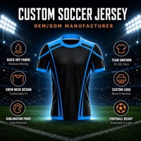 T-shirt de sport à séchage rapide OEM ODM, noir et bleu avec rayures contrastées, col rond, uniforme d'équipe, vente en gros