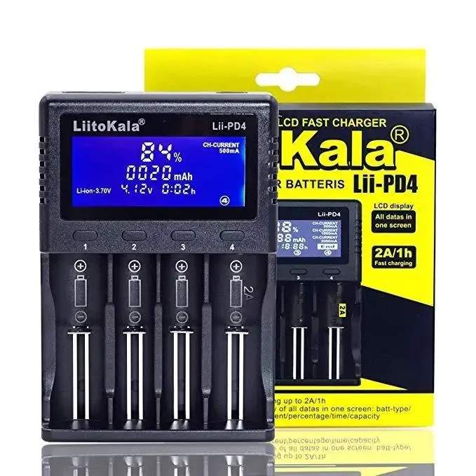 LiitoKala Lii-PD4 18650 26650 21700 4 slot LCD Lithium Battery Charger with EU US Plug