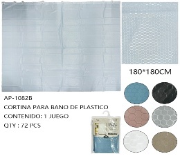 Cortina de Ducha Lisa AP-1082b de 180x180cm con Ganchos de Plástico, Antibacteriana, Ligera y de Secado Rápido para Baño - Product Image 1